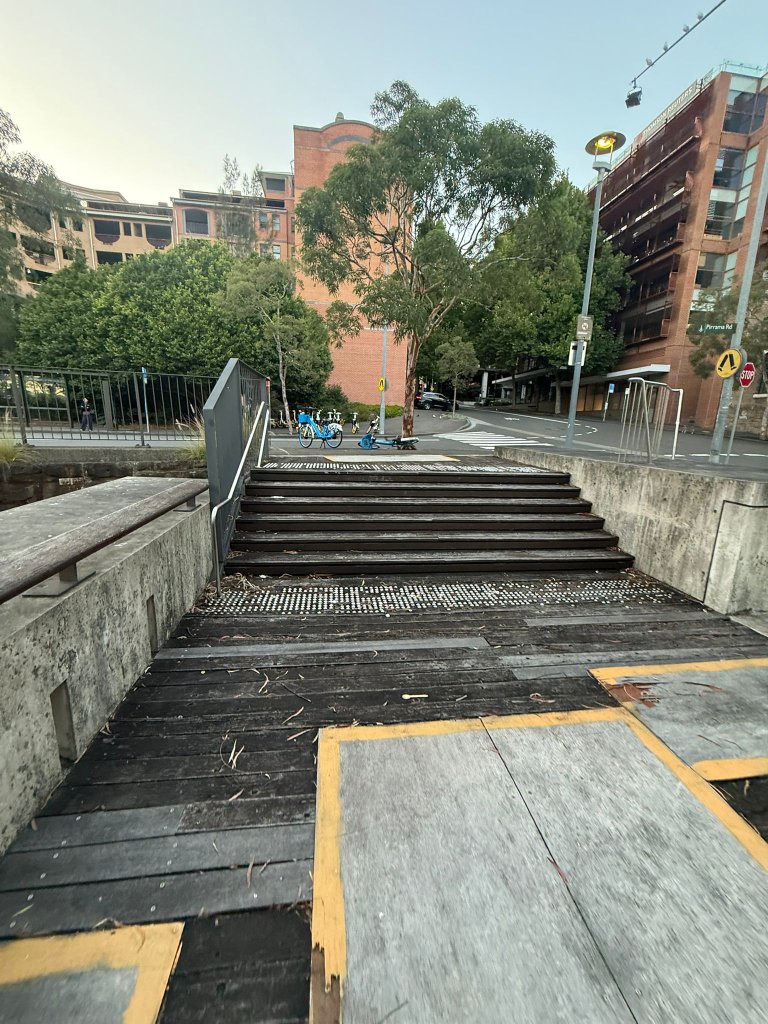 Pirrama Road Pyrmont before - warped timber stairs