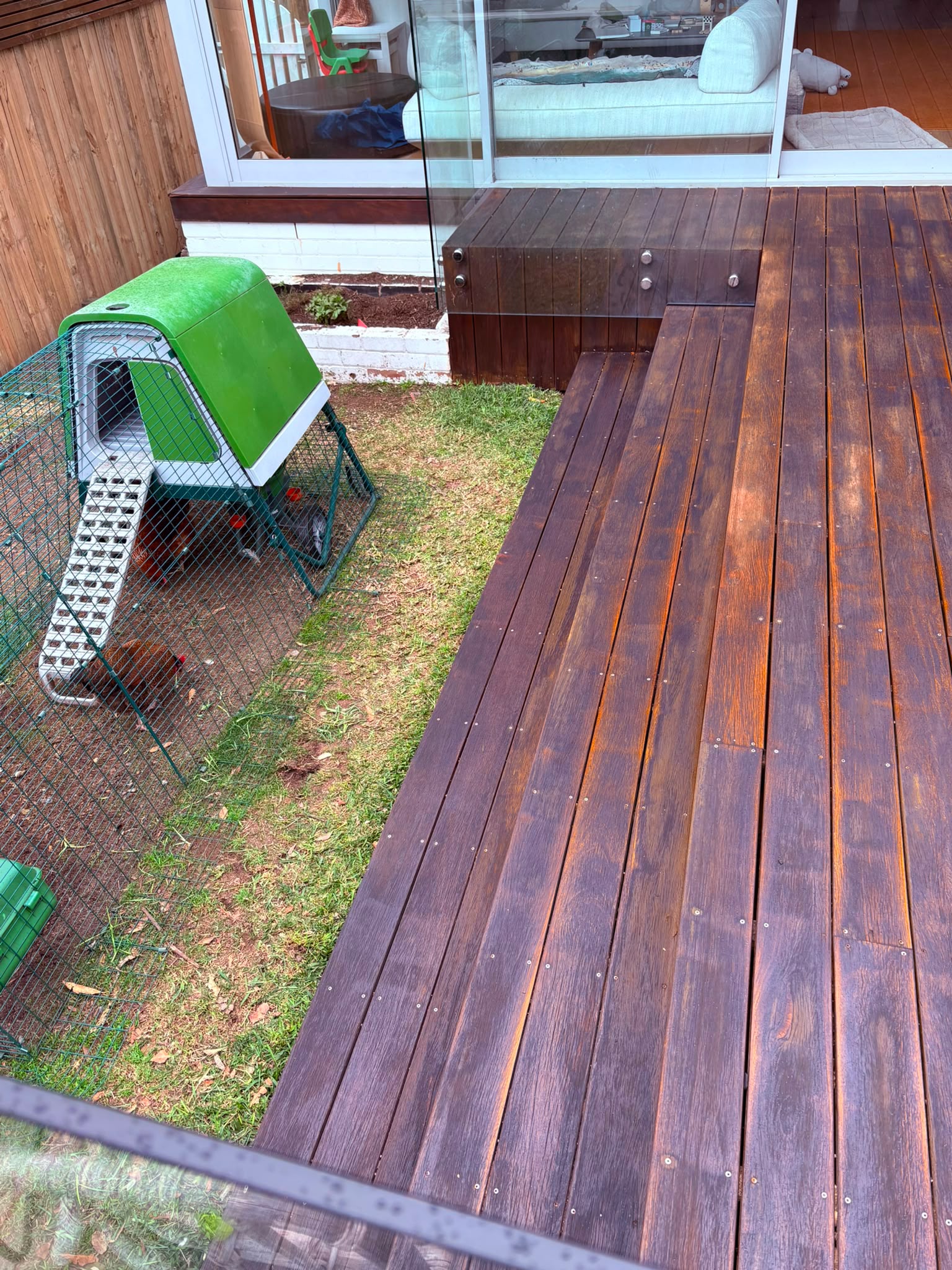 Mosman deck freshly oiled - close up of rich timber colour after two coats